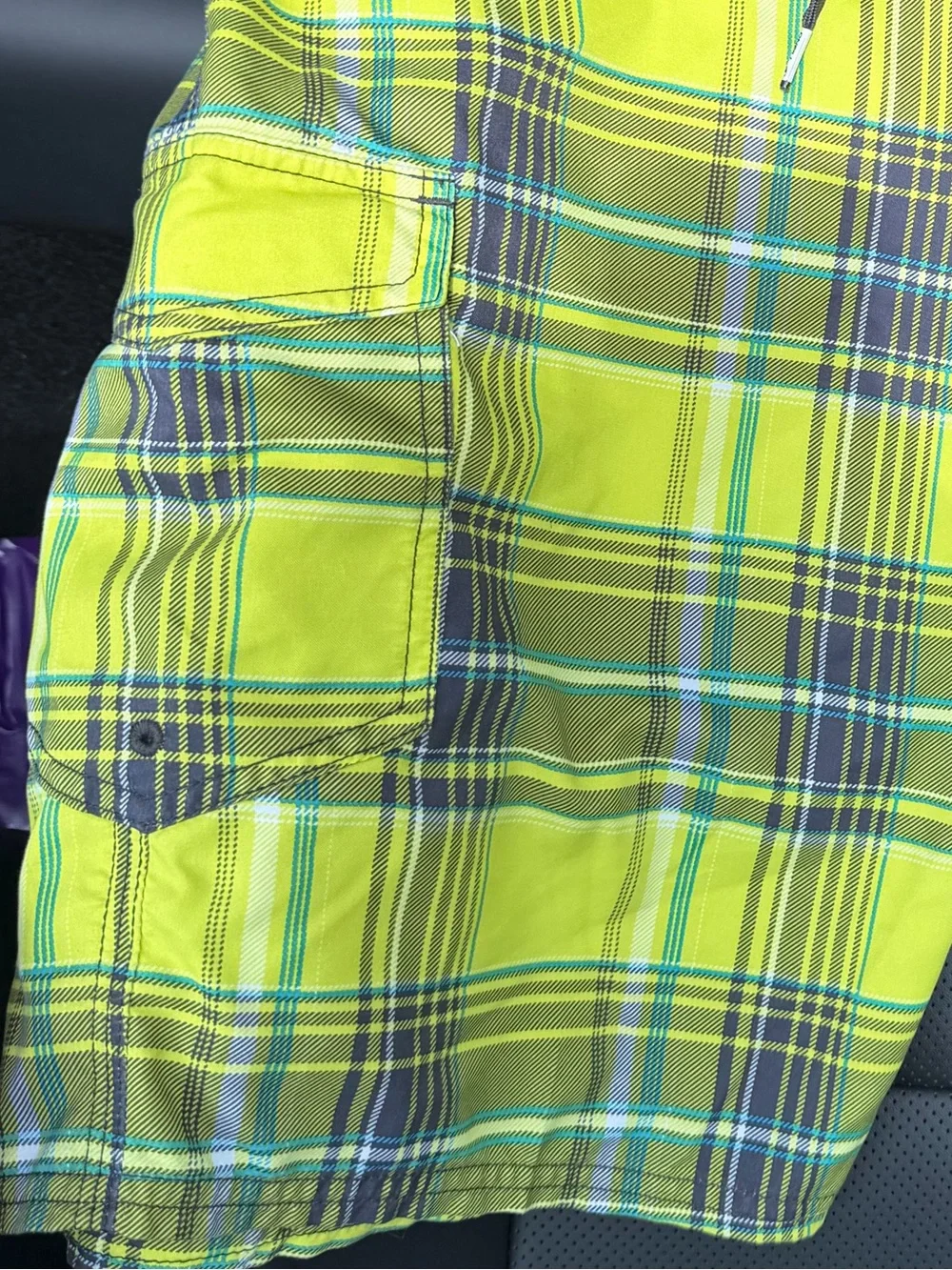 O'Neill Neon Green Plaid Cargo Swim Shorts